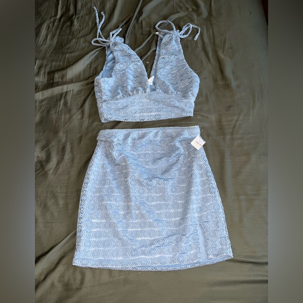 Le Lis Blue Lace Set-  Mini Skirt and Tank Top